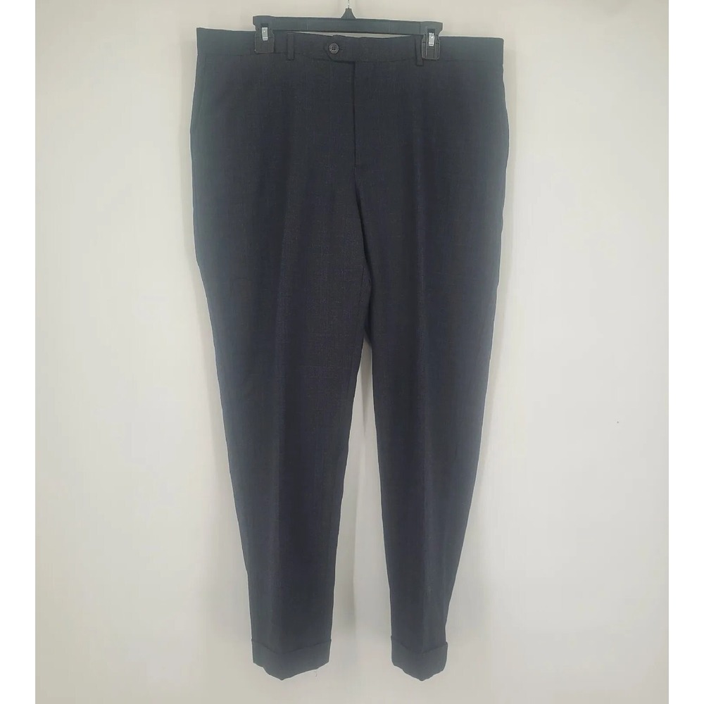 M2 Couture Dress Pants 38Rx29 Charcoal Black 100% Wool Super 150s Flat‎ Front